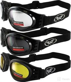 img 3 attached to 🏍️ Set of 3 Pairs of Adventure Foldable Padded Riding Goggles with Clear, Smoke, and Yellow Lenses