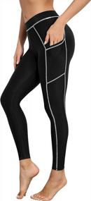 img 4 attached to High Waisted Swim Leggings For Women With Pockets - ATTRACO Long Swimming Pants