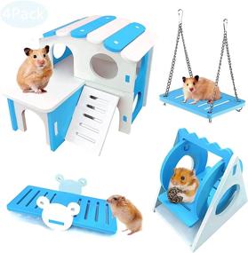 img 4 attached to 🐹 Blue 4-Piece Hamster Toy Set: DIY Wooden Hideout, Swing, Seesaw, and Exercise Toys for Dwarf Hamsters, Gerbils, Sugar Gliders, and Syrian Hamsters - Small Animal Cage Accessories