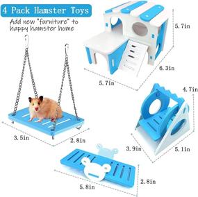 img 3 attached to 🐹 Blue 4-Piece Hamster Toy Set: DIY Wooden Hideout, Swing, Seesaw, and Exercise Toys for Dwarf Hamsters, Gerbils, Sugar Gliders, and Syrian Hamsters - Small Animal Cage Accessories