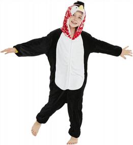 img 2 attached to Детский костюм пингвина-комбинезона с животными для девочек, цельная плюшевая пижама для одежды для сна, косплея, Хэллоуина и Рождества от ABENCA