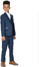 img 4 attached to Manswier 3 Pieces Vintage Blue Tweed Herringbone Wool Boy Kid Toddler Suits