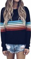 colorful rainbow striped sweater for women - long sleeve crew neck color block casual pullover top by ecowish логотип