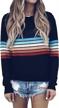 colorful rainbow striped sweater for women - long sleeve crew neck color block casual pullover top by ecowish logo