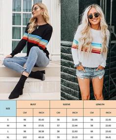 img 1 attached to Colorful Rainbow Striped Sweater For Women - Long Sleeve Crew Neck Color Block Casual Pullover Top By ECOWISH