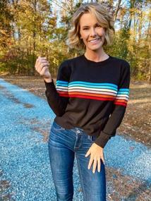 img 3 attached to Colorful Rainbow Striped Sweater For Women - Long Sleeve Crew Neck Color Block Casual Pullover Top By ECOWISH