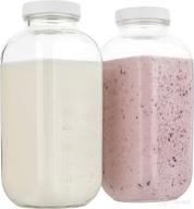 🥛 vintage reusable quart sized dairy drinking containers - 32oz square glass milk bottle with plastic airtight lids for milk, yogurt, smoothies, kefir, kombucha, and water (pack of 2) logo