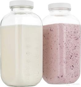 img 4 attached to 🥛 Vintage Reusable Quart Sized Dairy Drinking Containers - 32oz Square Glass Milk Bottle with Plastic Airtight Lids for Milk, Yogurt, Smoothies, Kefir, Kombucha, and Water (Pack of 2)