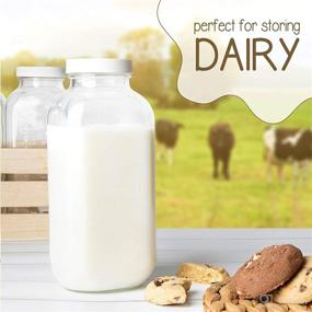 img 1 attached to 🥛 Vintage Reusable Quart Sized Dairy Drinking Containers - 32oz Square Glass Milk Bottle with Plastic Airtight Lids for Milk, Yogurt, Smoothies, Kefir, Kombucha, and Water (Pack of 2)