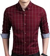 men's slim fit button down dress shirt in plaid pattern, 100% cotton long sleeve логотип