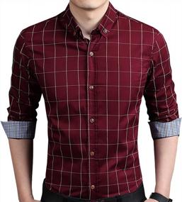 img 4 attached to Men'S Slim Fit Button Down Dress Shirt In Plaid Pattern, 100% Cotton Long Sleeve