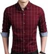 men's slim fit button down dress shirt in plaid pattern, 100% cotton long sleeve logo