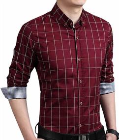 img 3 attached to Men'S Slim Fit Button Down Dress Shirt In Plaid Pattern, 100% Cotton Long Sleeve