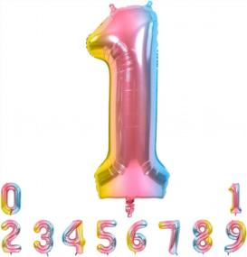 img 4 attached to Rainbow 40 Inch Large Numbers Balloons For Birthday, Unicorn Party, Anniversary Decorations - TONIFUL Foil Mylar Helium Balloons 0-9
