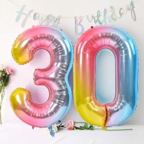 img 2 attached to Rainbow 40 Inch Large Numbers Balloons For Birthday, Unicorn Party, Anniversary Decorations - TONIFUL Foil Mylar Helium Balloons 0-9