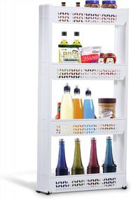 img 4 attached to 4-Tier Slim Slide-Out Tower Rack Shelf Organizer For Narrow Spaces - Perfect For Kitchen, Bathroom, Dining, And Laundry Rooms By Famistar