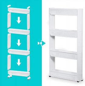 img 1 attached to 4-Tier Slim Slide-Out Tower Rack Shelf Organizer For Narrow Spaces - Perfect For Kitchen, Bathroom, Dining, And Laundry Rooms By Famistar