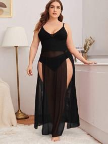 img 1 attached to Sexy Plus Size Mesh Lingerie Dress With Lace Sleeves And A Split Hem By Floerns