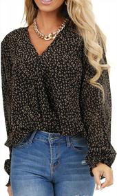 img 3 attached to Women'S Long Sleeve V Neck Floral Leopard Print Chiffon Blouses Tops And Tees
