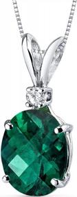 img 4 attached to 14K White Gold Peora Created Emerald And Diamond Oval Pendant, 2.35 Carats Total
