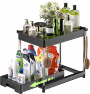 dusasa pull out under sink organizers and storage with sliding storage drawer, 2 tier sliding under bathroom cabinet sink organizer, under sink storage for bathroom kitchen cabinet black logo