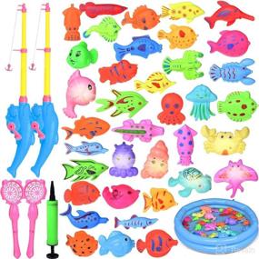 img 4 attached to 🎣 Interactive Magnetic Fishing Game Set for Kids - 42PCs Including Fishing Pool, Rods, Fish, and Sea Animals with Light - Fun Toddler Bath and Water Toy