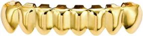 img 1 attached to 14K Gold Plated Brass Tooth Set - LKV Gold Grills For Men And Women - Shiny Hip Hop Grillz Teeth With Extra Molding Bars