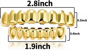 img 3 attached to 14K Gold Plated Brass Tooth Set - LKV Gold Grills For Men And Women - Shiny Hip Hop Grillz Teeth With Extra Molding Bars