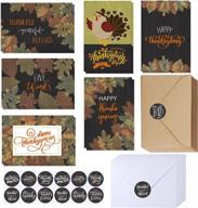 120 sets bulk thanksgiving cards: 6 designs, vintage fall leaves turkey chalkboard greeting cards + envelopes & stickers - give thanks 4x6 logo