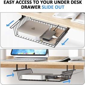 img 1 attached to Under Desk Storage Shelf 1 Pack - Metal Drawer Slide Out For Home Office, 12.6'' X 9.45''X 3.93'', No Drill/Drill Cable Management Tray Basket Organizer Rack