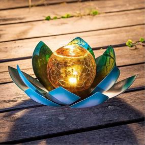 img 4 attached to Outdoor Waterproof Metal Glass Garden Light LED Lotus Flower Table Lamp Decorative Solar Lighting