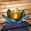 outdoor waterproof metal glass garden light led lotus flower table lamp decorative solar lighting logo