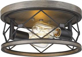 img 4 attached to Modern Black And Wood Grain 2-Light Flush Mount Ceiling Fixture By Osimir