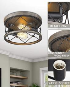 img 3 attached to Modern Black And Wood Grain 2-Light Flush Mount Ceiling Fixture By Osimir