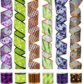 img 4 attached to Halloween Ribbon Wired Set - 6 Rolls Of Assorted Swirl Sheer Organza Glitter Ribbon For Crafts And Gift Wrapping, Featuring 2.5-Inch Holiday Ribbons With Spooky Designs, Each Roll 6 Yards Long