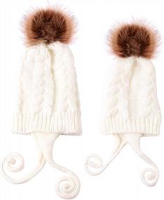 img 3 attached to Eurobuy 2PCS Mother&Baby Hat, Soft Knitted Parent-Child Hat Winter Crochet Earflap Hat