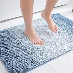 img 4 attached to Luxurious Chenille Bath Rug Mat With Extra Soft Absorbent Shaggy Fabric, Non-Slip Machine Washable Plush Bath Mats For Shower And Tub, 16X24 Inches, Blue
