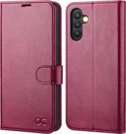 burgundy pu leather wallet case for galaxy a13 5g with rfid blocking and kickstand logo