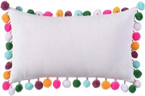 img 4 attached to Corduroy Lumbar Pillow Cover With Pom Poms - 12X20 Inch Rectangular Decorative Cushion For Home Sofa And Bed
