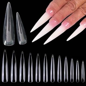 img 4 attached to 600 Clear Stiletto Nail Tips - Extra Long XXXL Size For Full Coverage Manicure. Professional Quality Acrylic False Nails For Salon And Home Use, Available In 12 Sizes.
