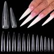600 clear stiletto nail tips - extra long xxxl size for full coverage manicure. professional quality acrylic false nails for salon and home use, available in 12 sizes. logo