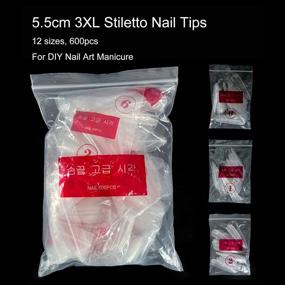 img 2 attached to 600 Clear Stiletto Nail Tips - Extra Long XXXL Size For Full Coverage Manicure. Professional Quality Acrylic False Nails For Salon And Home Use, Available In 12 Sizes.