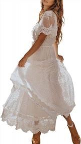 img 4 attached to Formal Maxi Dress For Women: Buttoned V-Neck With Short Sleeves And Elegant Floral Lace Design - AZOKOE