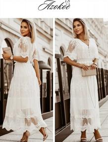 img 2 attached to Formal Maxi Dress For Women: Buttoned V-Neck With Short Sleeves And Elegant Floral Lace Design - AZOKOE