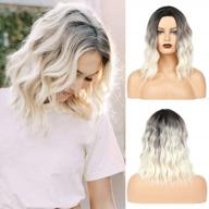 pastel ombre bob wig by feshfen - 14 inch synthetic shoulder length wig for women with wavy texture - realistic and natural looking short synthetic wig logo