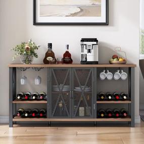 img 2 attached to Rustic Brown Wine Bar Cabinet With Detachable Glass And Wine Rack, Buffet Sideboard And Mesh Door Liquor Cabinet. Ideal For Living Room, Kitchen And Dining Room