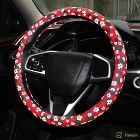 img 4 attached to Bompa 15 Steering Wheel Cover TPE Flower Print Steering Cover For Car SUV(Red)