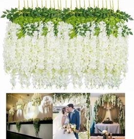 img 4 attached to 24 PCS White Wisteria Flowers 3.6' Fake Vine Garland For Wedding, Party, Garden Decorations