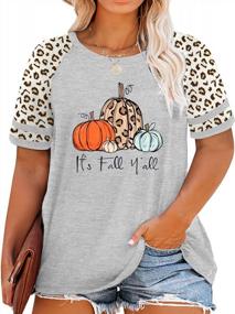 img 4 attached to Plus Size Halloween Pumpkin Shirt Women Fall Yall Print Short Sleeve Thanksgiving Tee Tops (1X-5X)