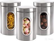 🍽️ jucoan 3 pack kitchen canister set: 48oz stainless steel food storage containers with lid and visible window - ideal for dry food, snacks, beans логотип